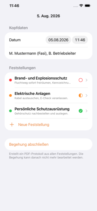 Begehung mit Feststellungen in Meine Begehung